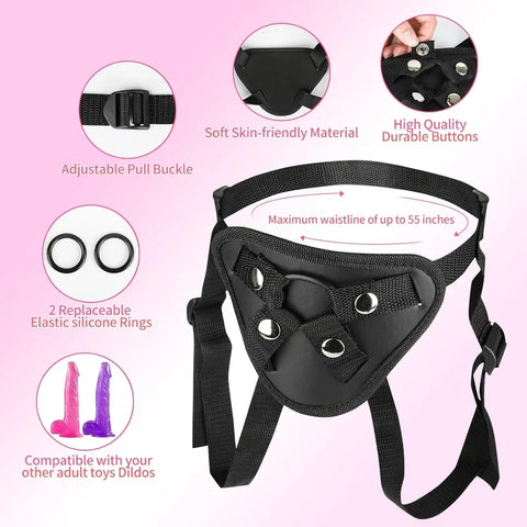 Strap On Di#Do Harness Ad*Ul#T Se*X Toys For Women Men Pegging Dildo, Adjustable Waist And Thigh Soft Nylon Vegan Leather Belt