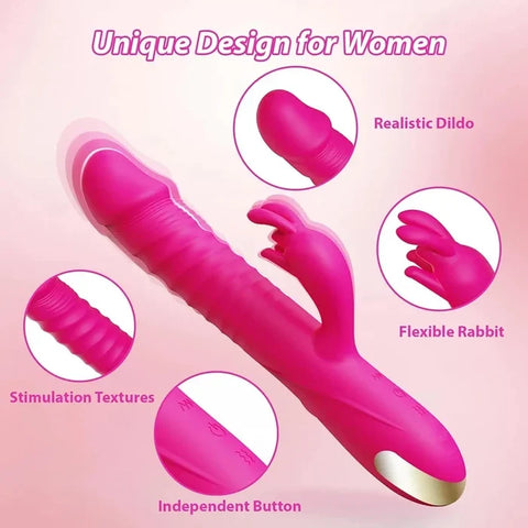 USB Rechargeable Thrusting Rabbit Massager – 10 Vibration Modes, 3 Thrusting Speeds
