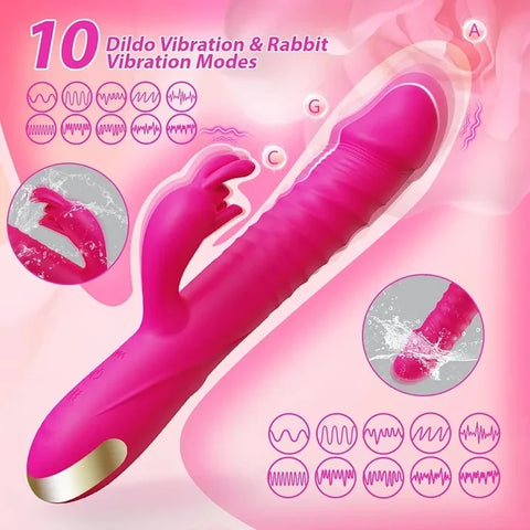 USB Rechargeable Thrusting Rabbit Massager – 10 Vibration Modes, 3 Thrusting Speeds